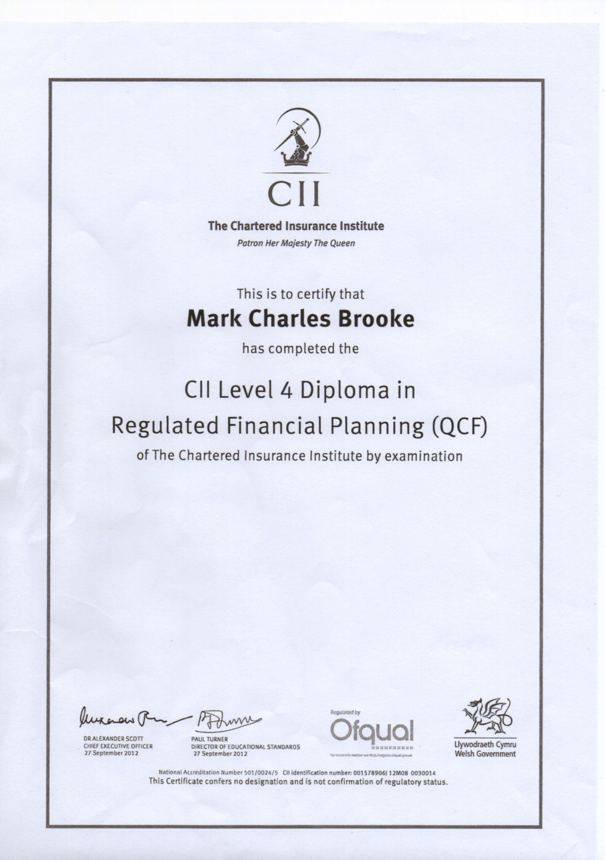 CII-Diploma-in-Regulated-Financial-Planning-Level-4-QCF-for-Mark-Brooke-2016-09-09