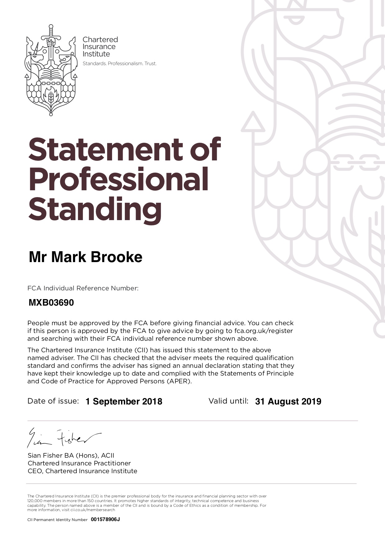 Statement of Professional Standing 2018 2019