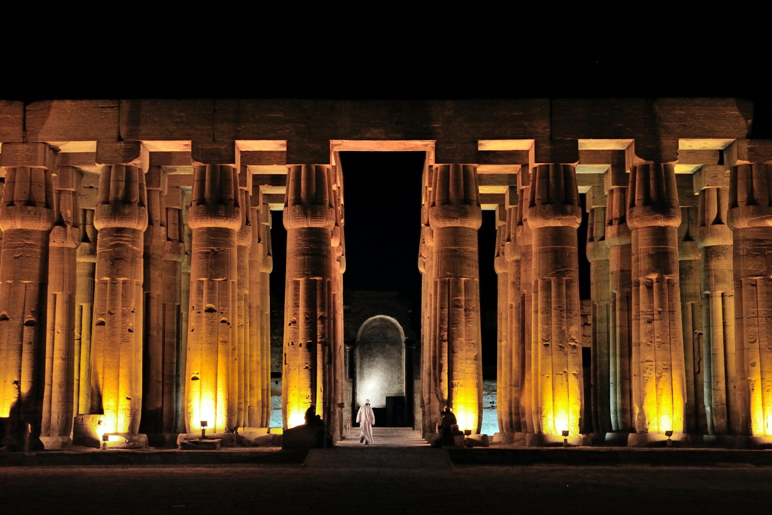 Egyptian temple at night